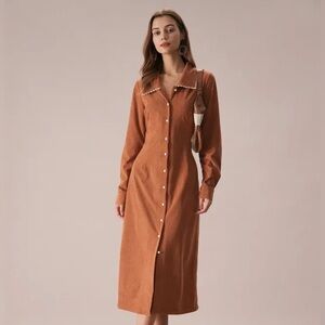NEW Rihoas Button Down Corduroy Midi Dress